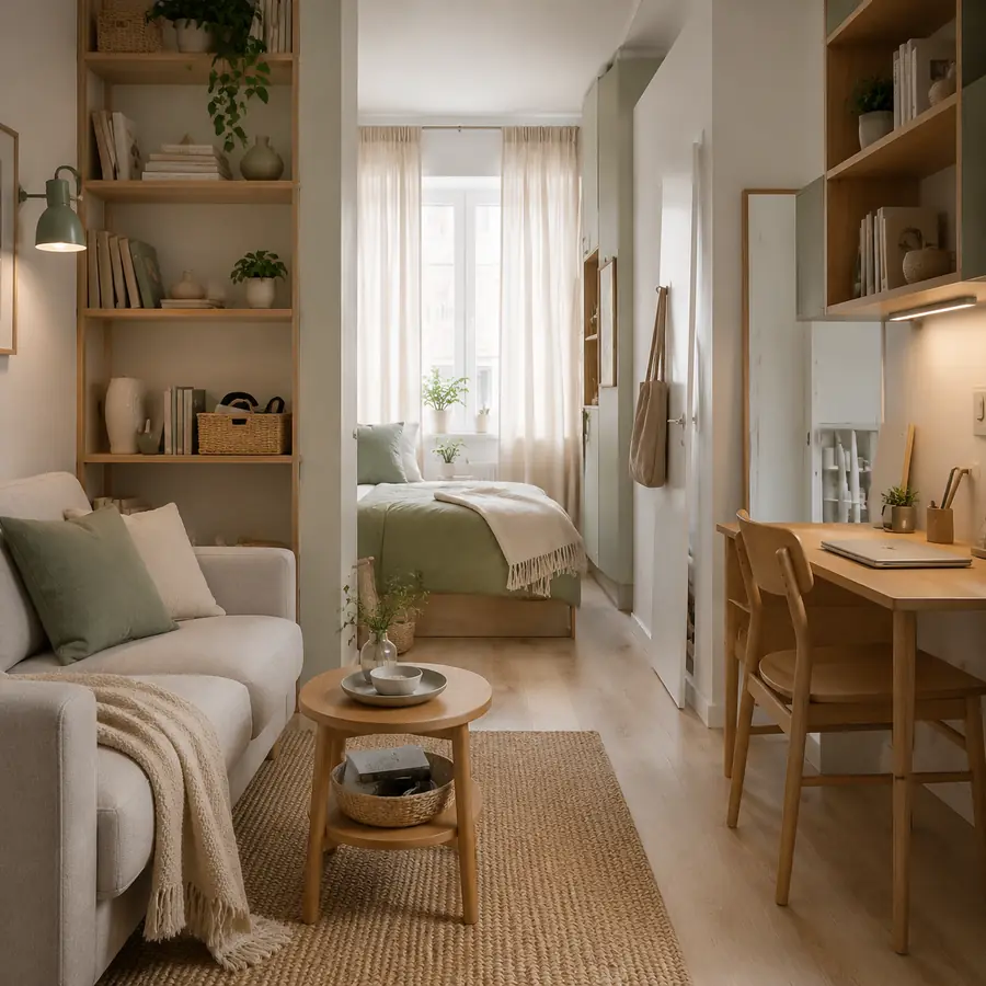 Kleine Einzimmerwohnung mit multifunktionaler Einrichtung